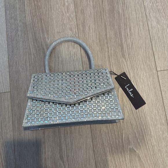 BNwT Lulus Glittering Direction Silver Rhinestone Handbag Clutch Bridal - Picture 3 of 8